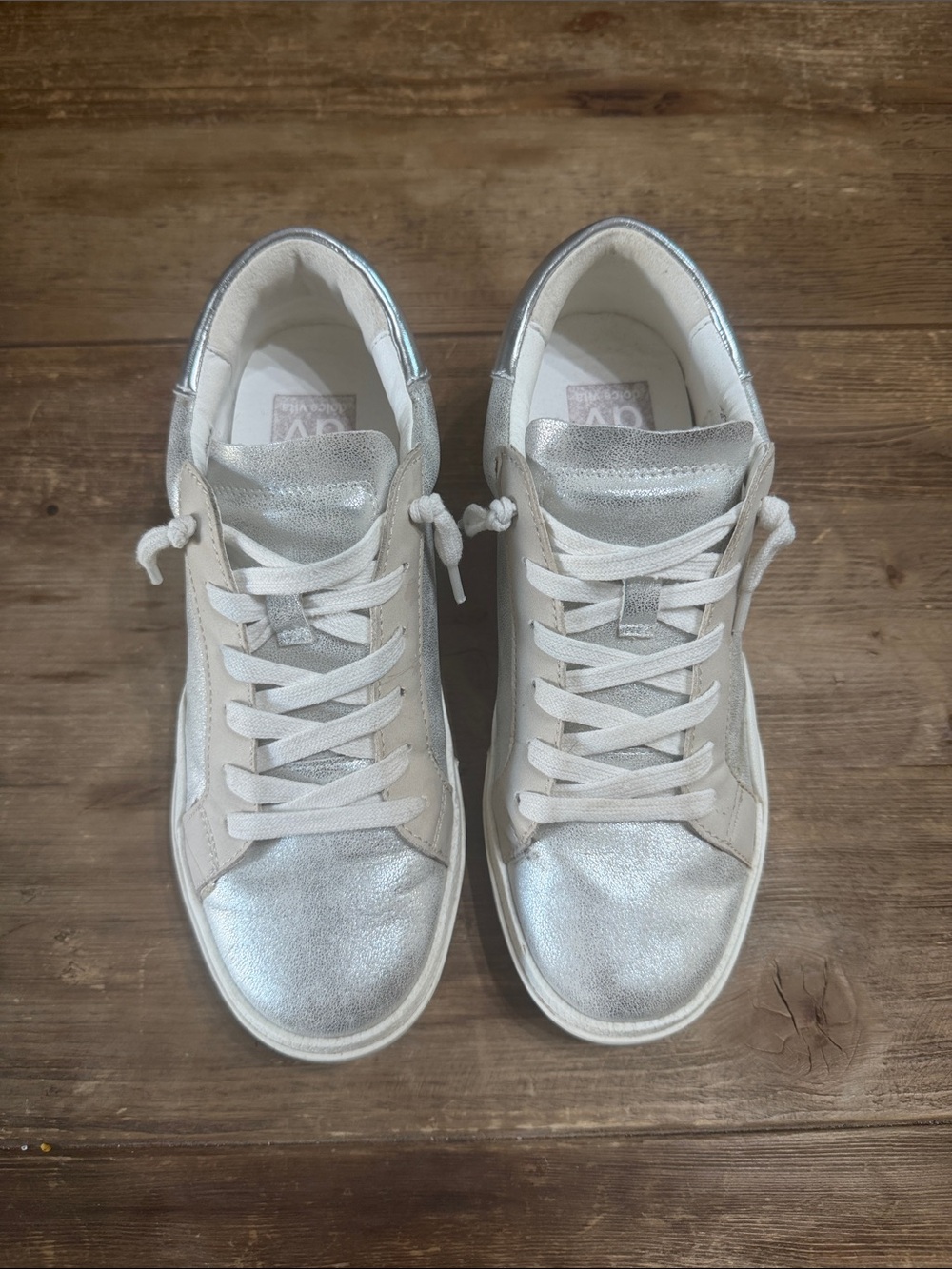 DV by Dolce Vita Helix Silver Metallic Lace-Up Sneakers